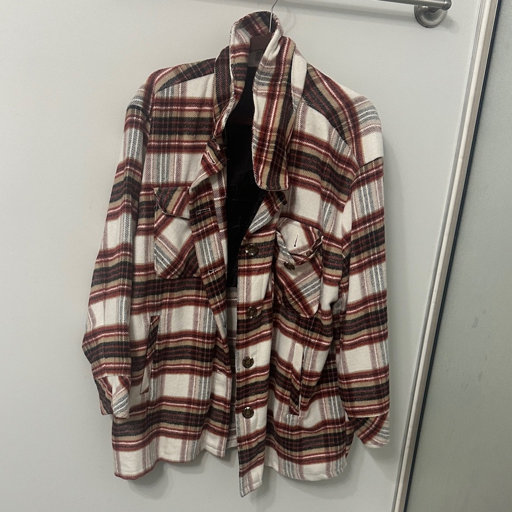 Kensie Girl Plaid Jacket - Red, White, Brown